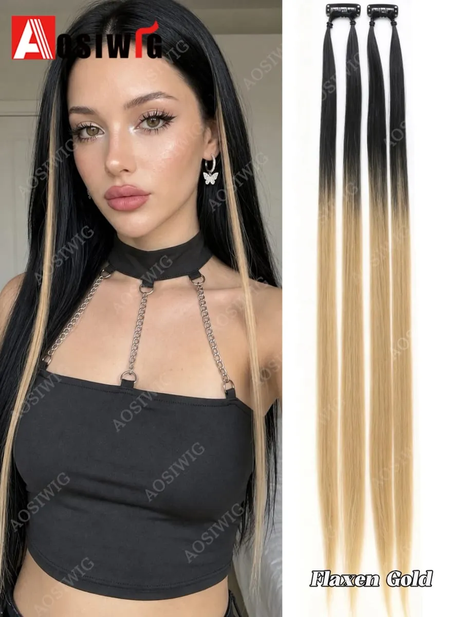BB Clip Hair Extensions Colorful Highlight Strands Clip In Synthetic Straight Hairpieces for Women Party Festival Daily Hair Sty