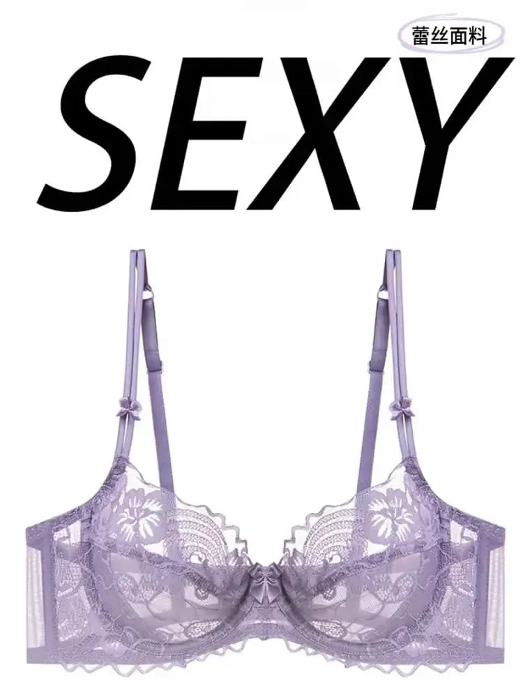 French Lace Lingerie Set Women Ultra Thin Sexy Underwire Bra&Panty Push Up Gather Breasts Pure Desire Large Breasts Support — image 1