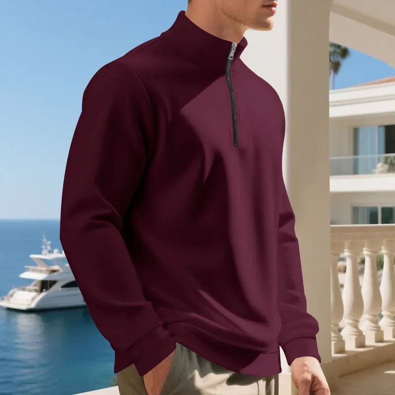 2026 New Fleece Lined Half Zip Sweatshirt for Men, Autumn Winter Solid Color Plus Size Casual Pullover Hoodie Daily Leisure Wear