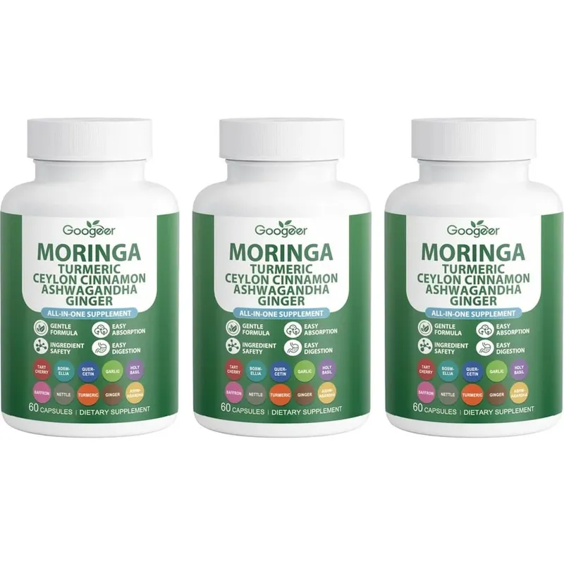 Googeer Moringa Turmeric Capsules All-in-one for Joint Health Support with Ashwagandha Ginger and Ceylon Cinnamon 60 Capsules