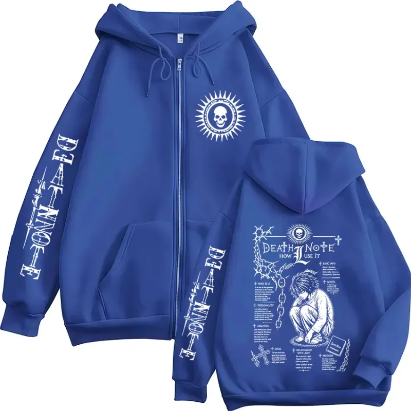 Anime Death Note L · Lawliet Ryuk Zipper Hoodies Roupas Masculinas Moda Casual Manga Longa Zip Up Moletom Com Capuz Jaquetas Casacos