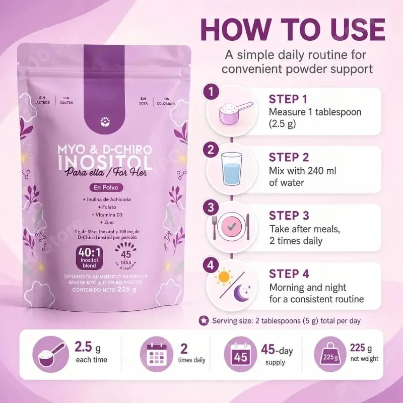 Myo & D-Chiro Inositol Powder 40:1 Mix Supplement Support Women's Daily Health with Folate Vitamin D3 & Zinc Nutritional Formula
