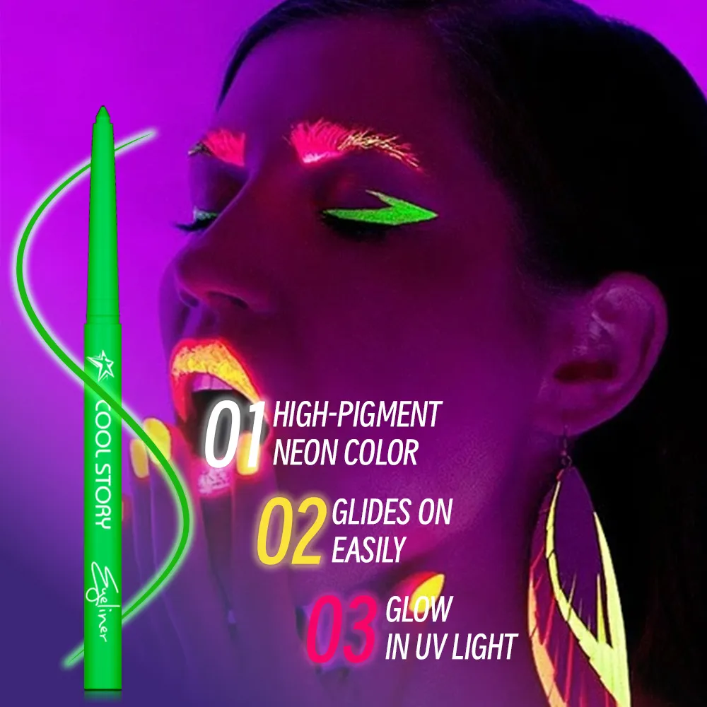 12-farbiger UV-fluoreszierender Eyeliner-Gelstift, wasserdicht, schnell trocknend, neonfarbener bunter Eyeliner, Weiß, Blau, Lila, Musik, Party, Augen-Make-up
