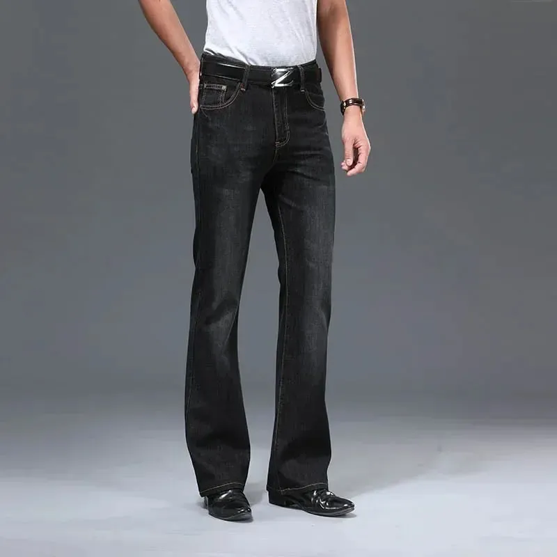 Denim Flared Jeans Men Boot Cut Denim Pants Comfortable Slightly Slim Classic Loose Casual Blue Black Trousers For Male Bootcut