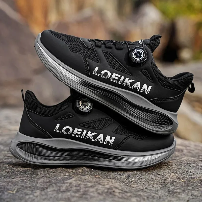 Men's Rotating Button Running Shoes Breathable Mesh Quick Lacing Athletic Sneakers