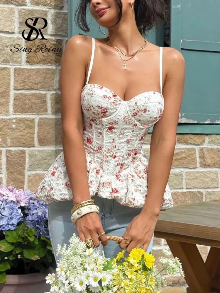 French Style Print Hotsweet Corset Top Women Strap Sleeveless Shapewear Bohe Camis Strapless Floral Holiday Beach Top