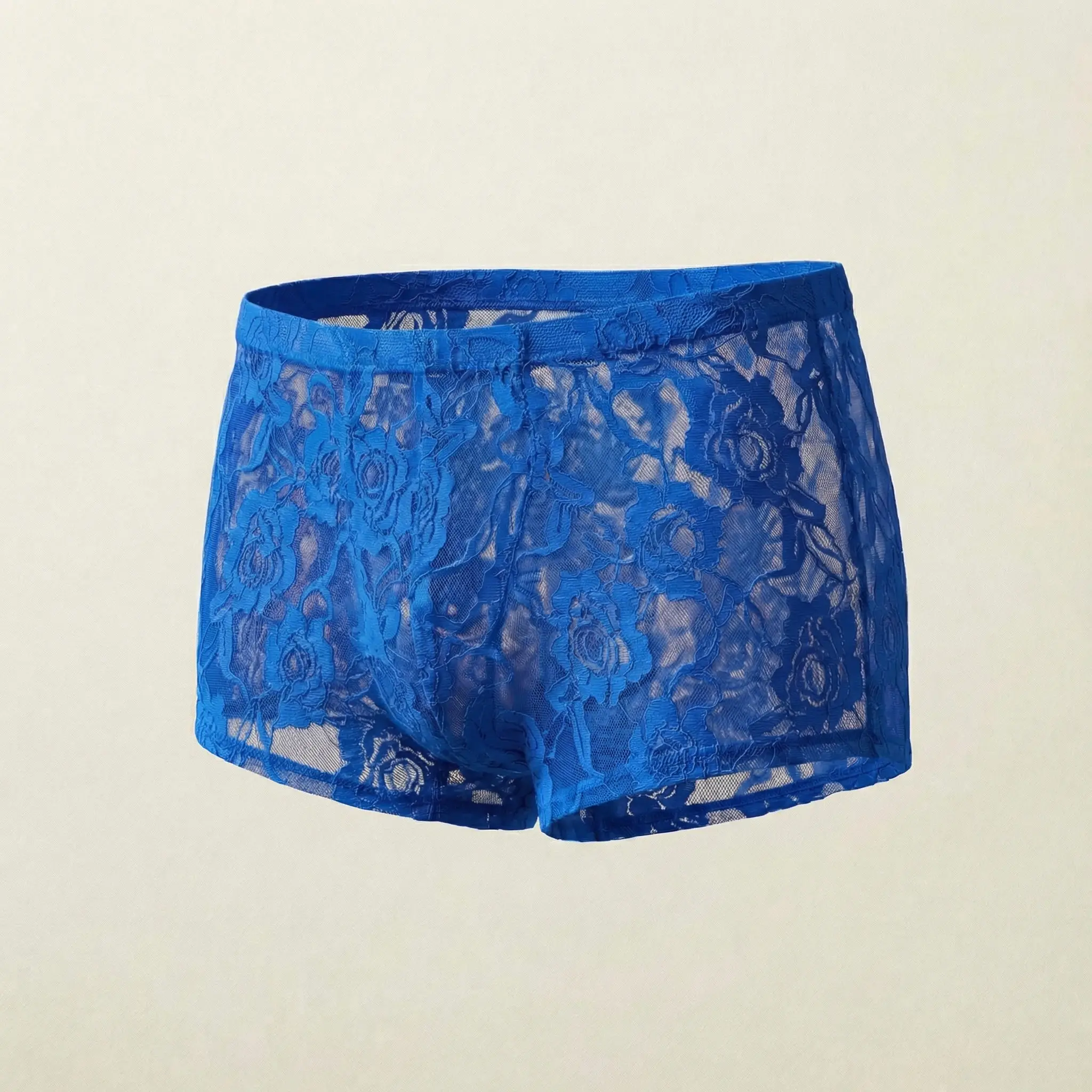 1Pc Men's Fashion New Design Sexy Lace Embroidery, High Elasticity Transparent Lace Flat Corner Underwear, Sexy, Ice Silk