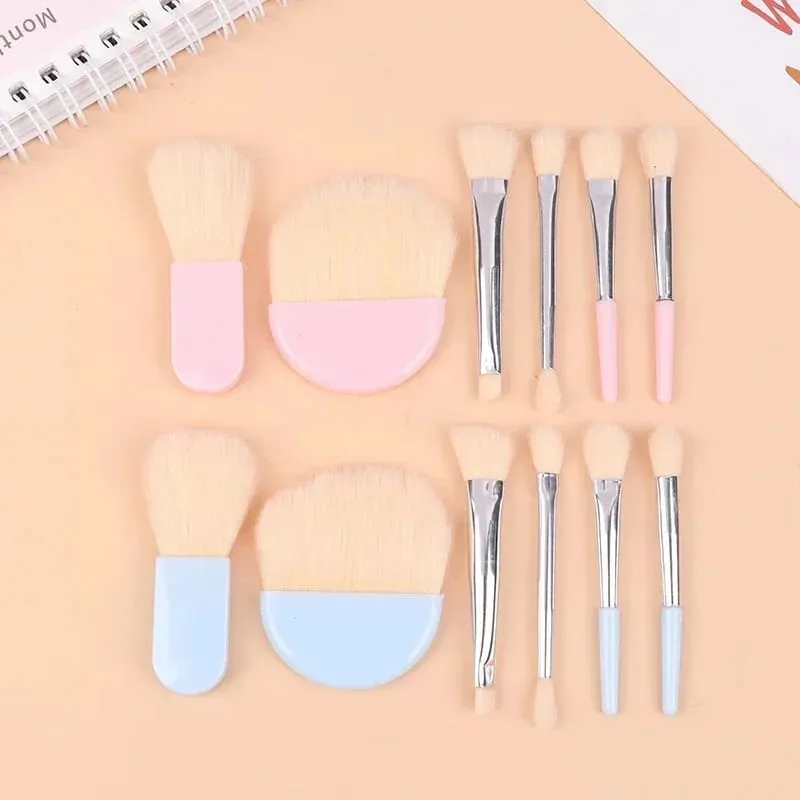 6 pièces Mini pinceaux de maquillage de voyage ensemble avec boîte transparente Portable poudre cosmétique fond de teint Blush mélange correcteur pinceaux de maquillage