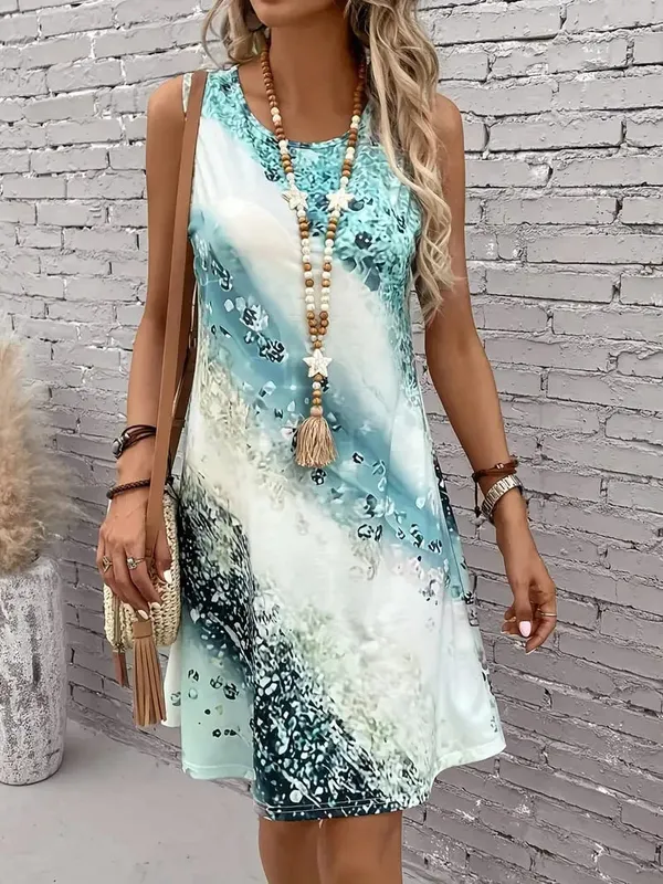 Women's Spring and Summer Elegant Irregular Pattern Fashion Printed Sleeveless Casual Dress