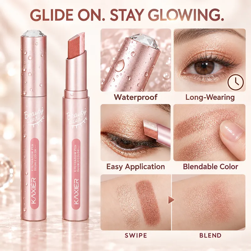 Two Tone Eyeshadow Stick Creamy Shimmer Eye Shadow Blendable Gradient Eye Makeup 6 Shades for Everyday and Party Looks
