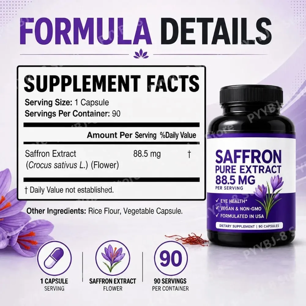 Saffron Extract Capsules 90 Count Vegan Non-GMO Gluten Free Dietary Supplement for Mood Energy and Eye Health Support — image 5