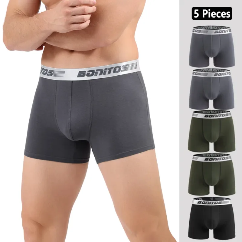 5pcs Men's Underpants Cotton Boxer Briefs Classic Men Panties BONITOS Letter Elastic Waistband Boxers Underwear For Man Shorts