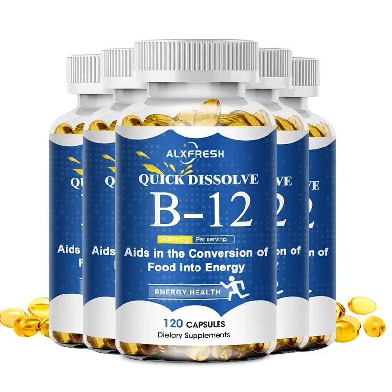 Vitamin B12 Capsules Support Cellular Anemia Energy Production Combat Fatigue Mental Health Mood Stability Maintain Nervous