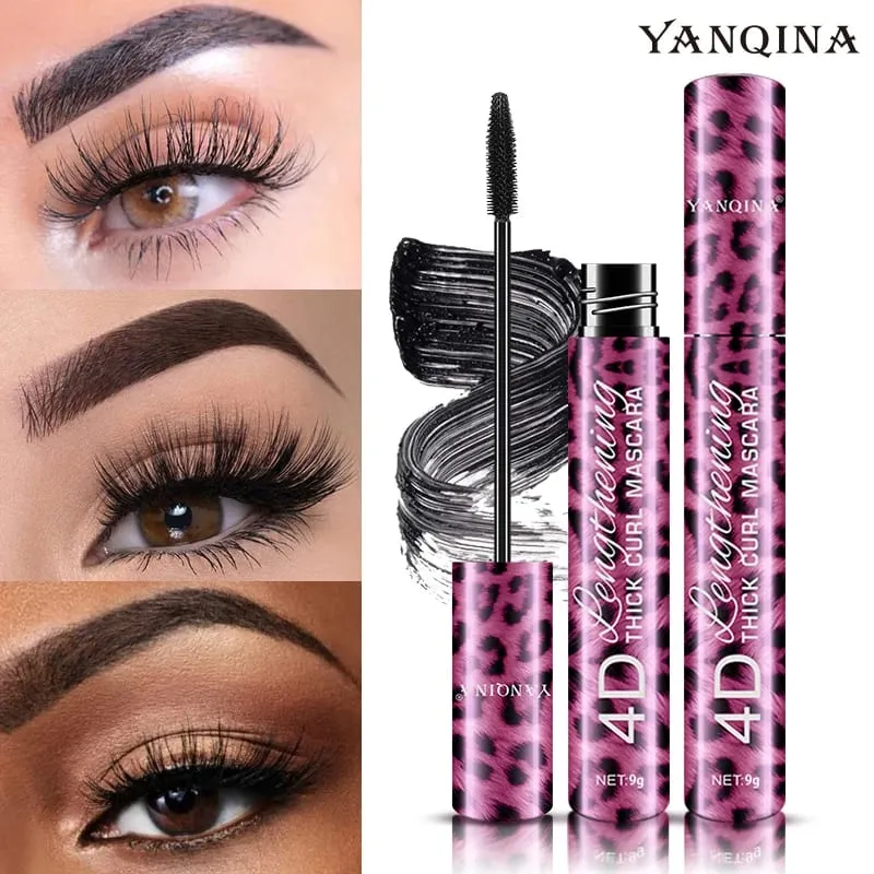 4D Waterproof Mascara & Liquid Eyeliner Set Thick Curling Eye Makeup Cosmetic Kit For Beginners