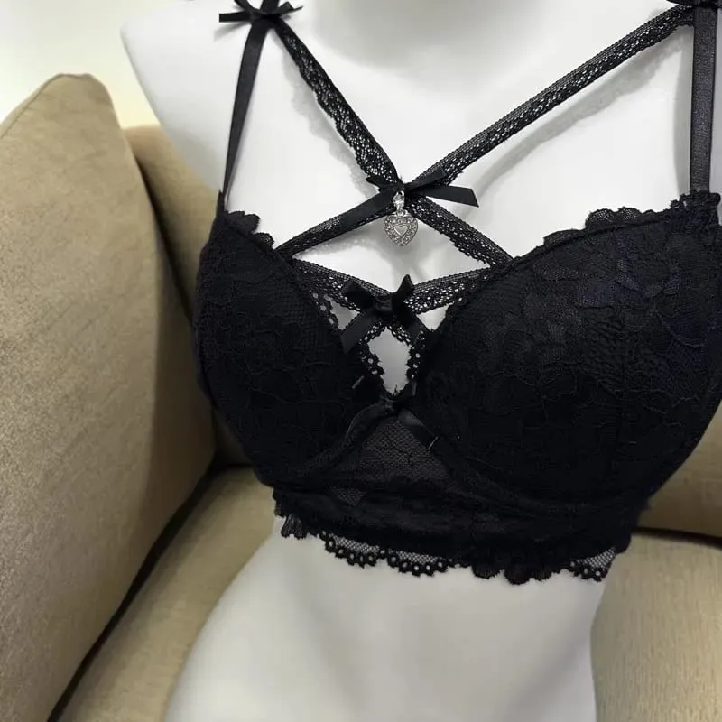 French Lace Minimiser Bra & Panty Set Sexy Push Up Lingerie for Small Bust Curve Enhancing Thin Underwear Lacy Lingerie Gift