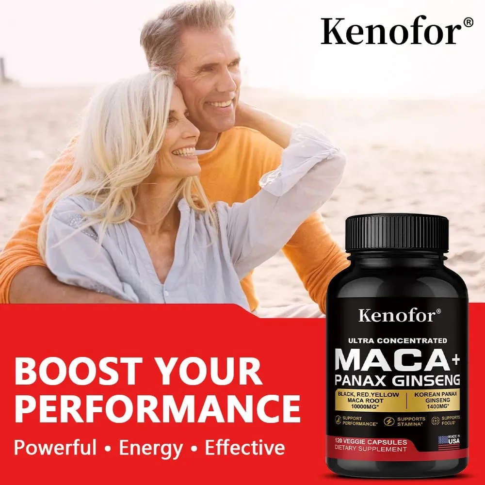 Organic Peruvian Maca Root Capsules - Black+Red+Yellow Blend for Energy & Performance Vegan Non-GMO Supplement for Men & Women