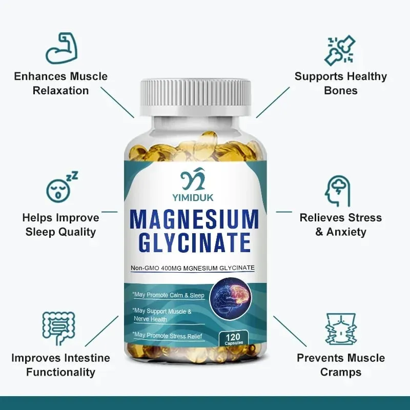 Suplemen Magnesium Glisinat Murni Yimiduk dengan Vitamin B6 untuk Melawan Kram Kelelahan & Kesehatan Jantung Mengurangi Kecemasan Vegan