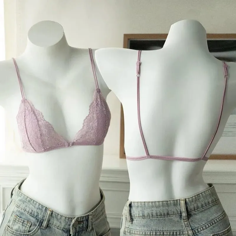 French Style Sexy Lace Thin Triangle Bra With Front Button Women's No Steel Ring Wireless Lingerie Underwear Beautiful Back Bra