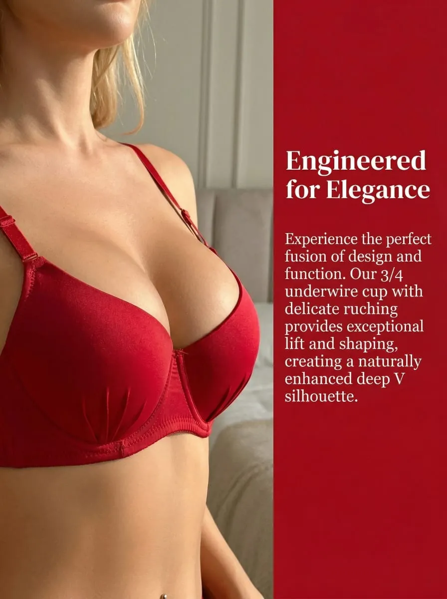 Red Lace-Free Bra Set 3D Molded Cups Encased Underwire for Superior Lift Soft Band for All-Day Comfort & Stability B2087