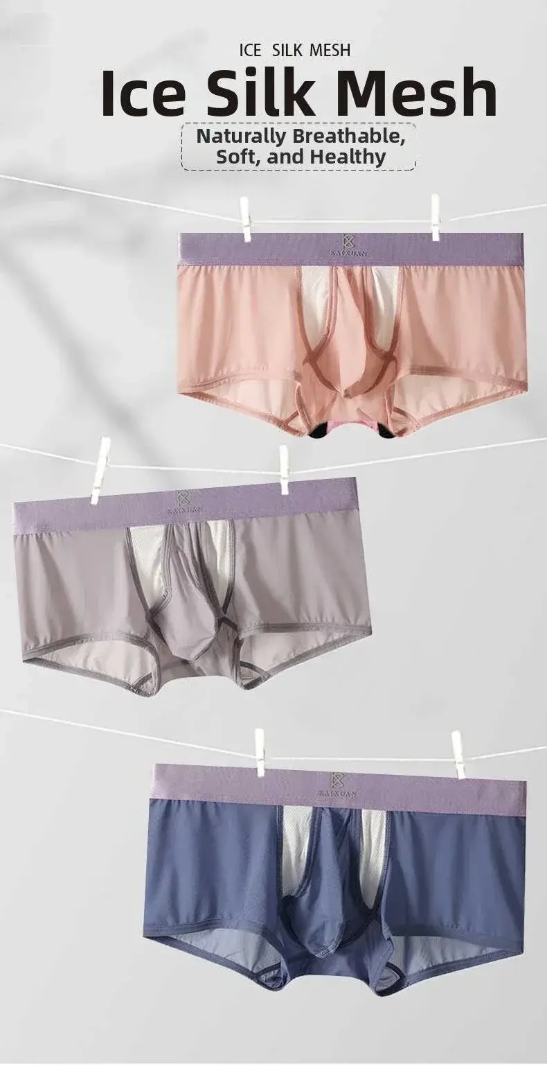 Biancheria intima estiva in seta di ghiaccio, boxer da uomo ad asciugatura rapida, leggeri e traspiranti, separabili, con apertura laterale, non staccabili