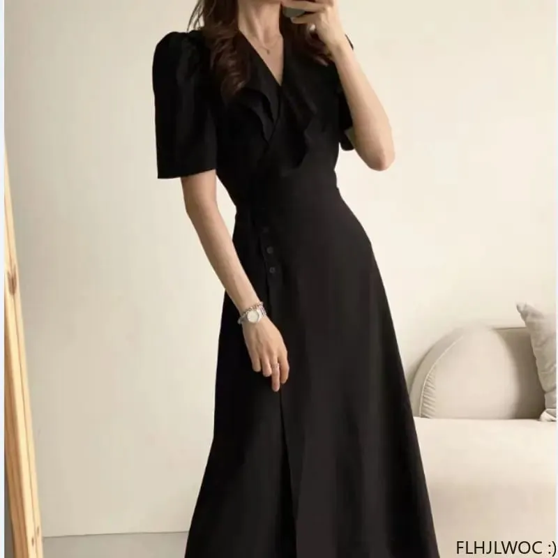 South Korea Chic Midi Dress Women Summer Japan Style Retro Vintage Design Ruffles Pink One-Piece Lace-Up Dress FLHJLWOC Vestidos