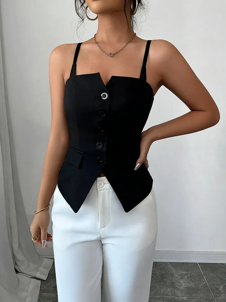 Sexy Style Spaghetti Strap Tank Top Slim Fit Sweetheart Neck Cami for Summer