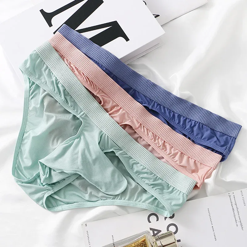 Slips d'été en soie glacée pour hommes, transparents, sans couture, à séchage rapide, culottes respirantes, sous-vêtements Ultra-fins
