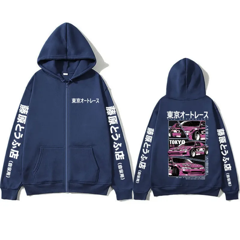 Anime Tokyo Initial D Drift AE86 Takumi Fujiwara JDM Car Zipper Hoodies Men Women Fashion Casual Zip Up Sweatshirts Jackets Coat