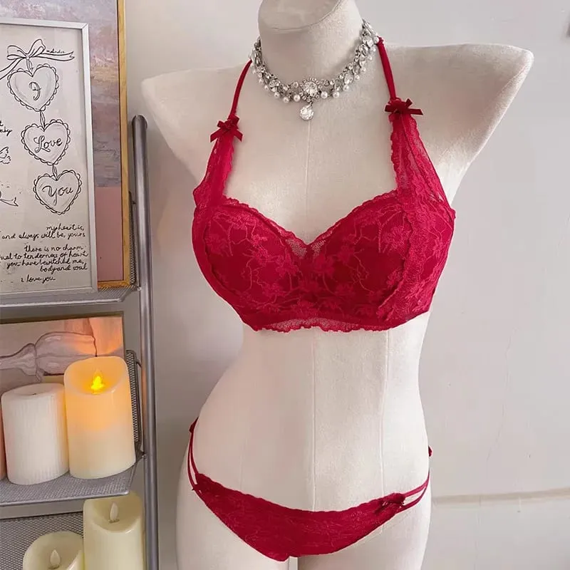 セクシーなHalter Bow Lace Bra Soft Lace Fabric Padded Push Up Wireless No Underwire Innerwear Lingerie Small Bust Daily Comfort Wear