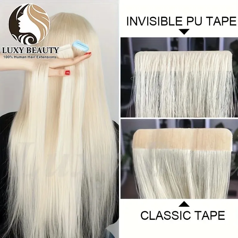 Invisible Tape In Hair Extensions Human Hair Double Side Injected PU Tape Hair Extensions Black Brown Blonde Tape Ins Hair 10pcs