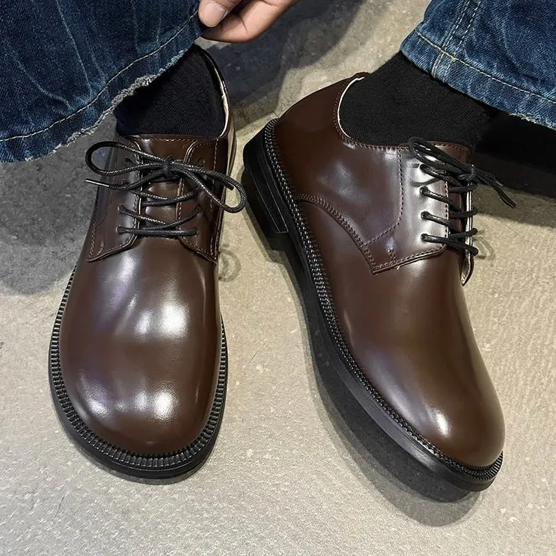 Men Round Toe Lace Up Derby Shoes Retro 