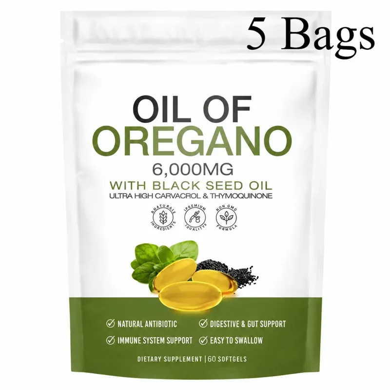 Oil of Oregano Softgels with Black Seed Oil 6000mg Carvacrol Thymoquinone For Immune Gut Digestive Support Adult 60 Softgels