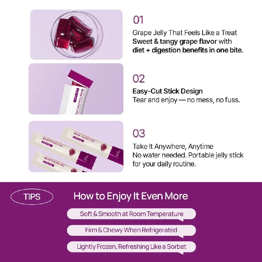 Bowel Movement Jelly (10 Days) - Garcinia Cambogia Jelly Sticks. Grape and Chia Seed. Polydextrose Collagen Hyaluronic Acid