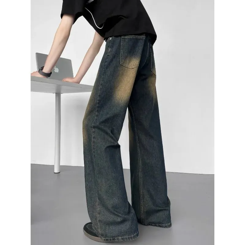 New American Vintage Washed Distressed Men's Jeans Baggy Jeans Micro Flare Retro Streetwear Hip Hop Trousers
