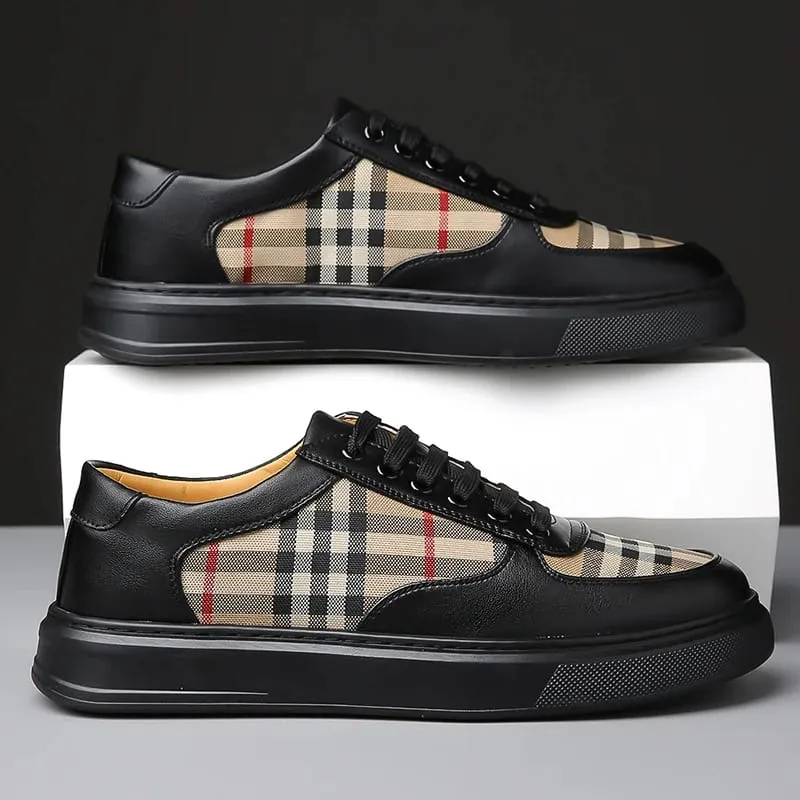 Men's Plaid Patchwork Casual Sneakers Lace‑up Low‑top Walking Shoes Fashion Daily Outdoor Flat Footwear