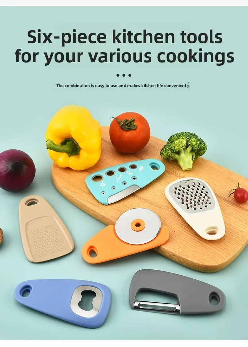 Küchenhelfer-Set bestehend aus 6-teiligem Pizzamesser, Vanilleschneider, Abfüller, Zerkleinerer, Knoblauchmühle