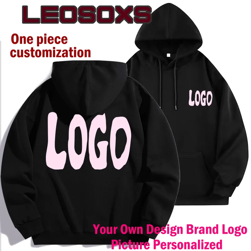DIY Custom Logo Black Hooded Sweatshirt Pure Cotton Long-Sleeved Pullover Casual Top for Men And Women Autumn Winter Fashion