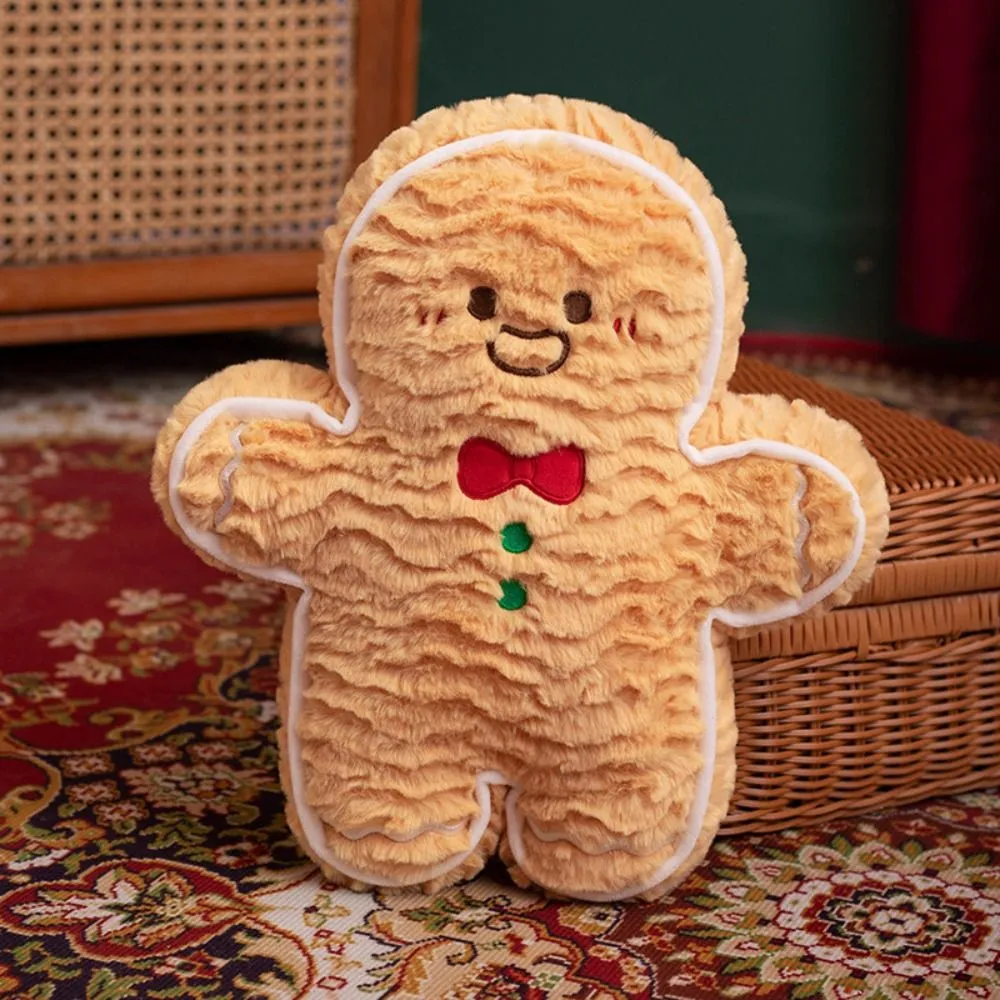 Cute Creative Shape Christmas Pillow Soft Stuffed Comfortable Gingerbread Man Cushion Seasonal Pattern Waist Cushion Home Decor