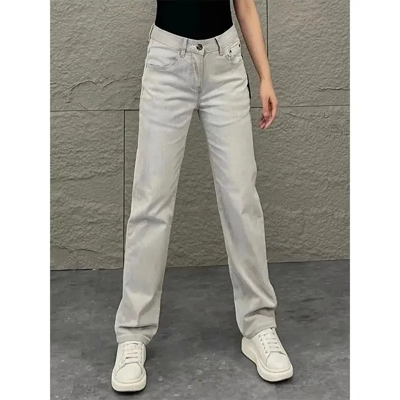 2026 Luxury Jeans for Man Original White Gray Draped Jeans for Men Summer New Slim Fit Trendy Straight-leg Slimming Casual Pants — image 4