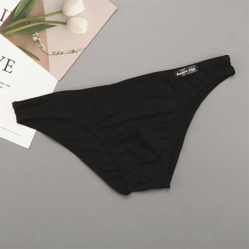 Thin Ice Silk Low Waist Men Briefs Solid Color Semi Transparent Underwear Plus Size Bulge Pouch Smooth Breathable Soft Panties