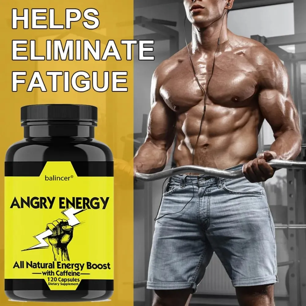 Angry Energy Caffeine Capsules Natural Non-GMO Increase Stamina and Focus Mind & Body Health