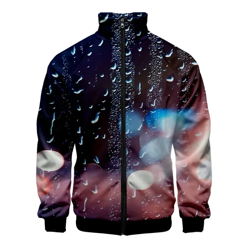Harajuku Popular Rain 3D Print Zipper Raglan Jacket Windbreaker Boys/Girls Comfortable Stand Collar Jackets Coats