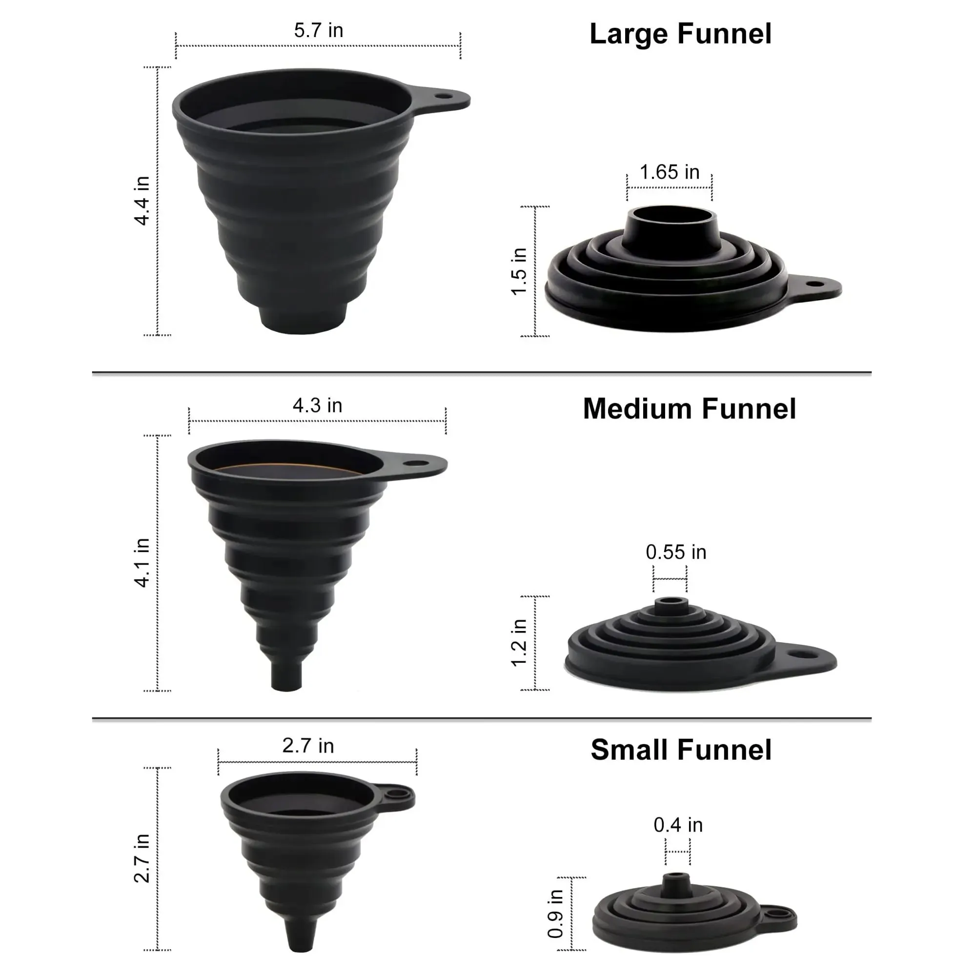 Ensemble d'entonnoirs pliables en Silicone, 3 pièces, grand pot de conserve pliable pour bouche Large et bouteilles régulières, remplissage à usage de cuisine
