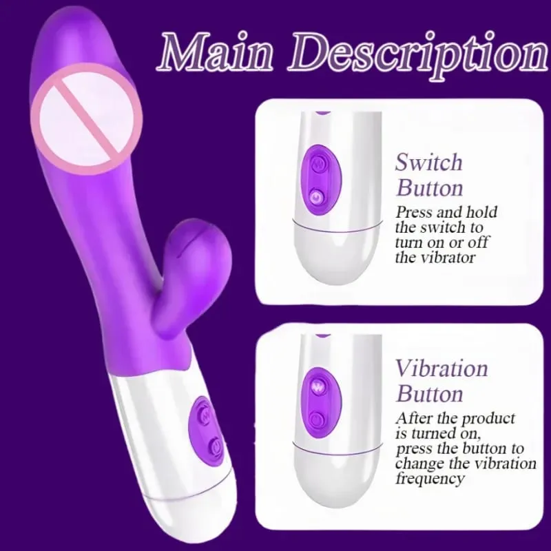 Rabbit Vibrator G-Spot Silicone Dildo Dual Vibrating Clitoris Stimulator 10 Speeds Rechargeable Waterproof Sex Toy for Women — image 4