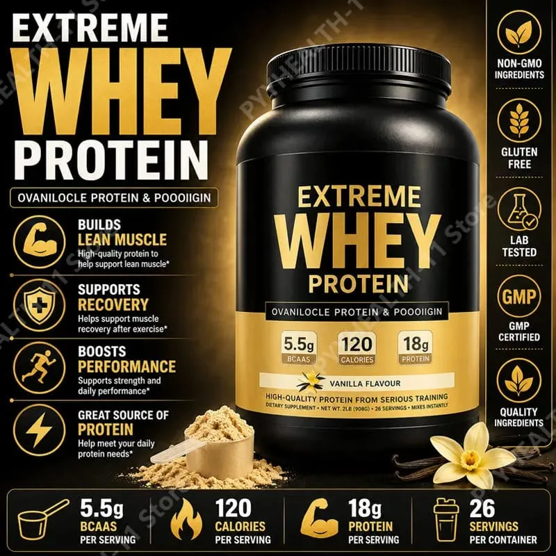 אבקת חלבון מי גבינה לבן Mass Gainer תוסף שרירים צמיחת שרירים תמיכה בריאותית ספורט לחדר כושר טעם וניל 1000 גרם