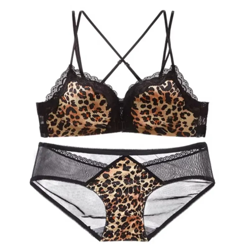 Women Bestselling Leopard Print Lingerie Set Front Closure Sexy Push Up Bra Lift Up Support Soft Daily Intimates Set — image 8