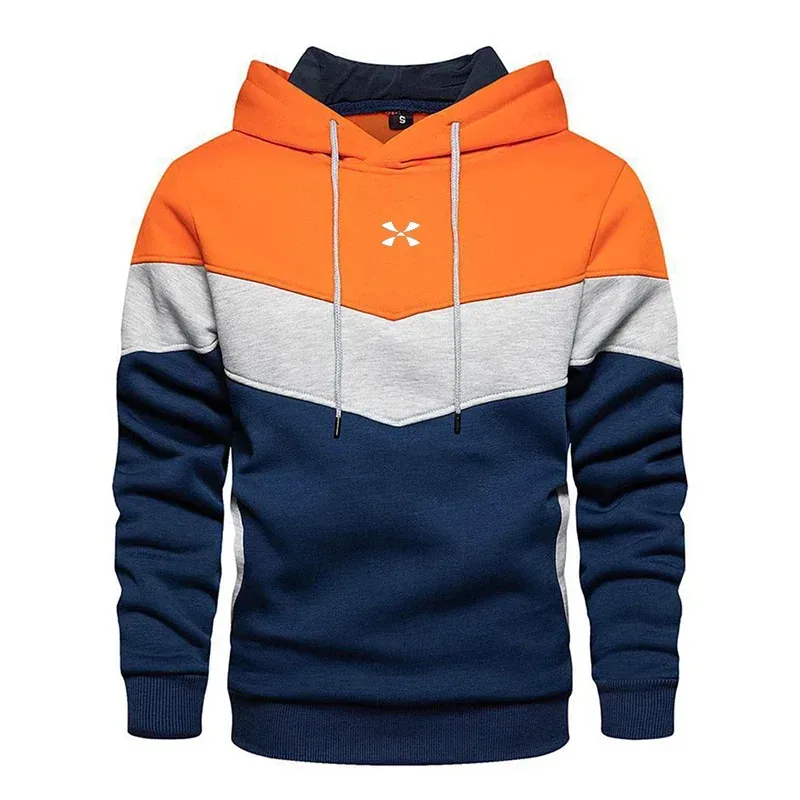 Men's Patchwork Hooded Sweatshirt Hoodies Clothing Casual Loose Fleece Warm Streetwear Male Fashion Autumn Winter Sports Outwear