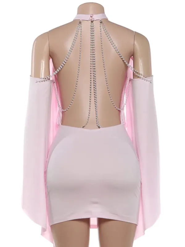 Backless Batwing Sleeves Short Dress Sexy Women Solid Off Shoulder Hip Hugging Pleated Dresses 2026 Spring Lady Party Vestidos