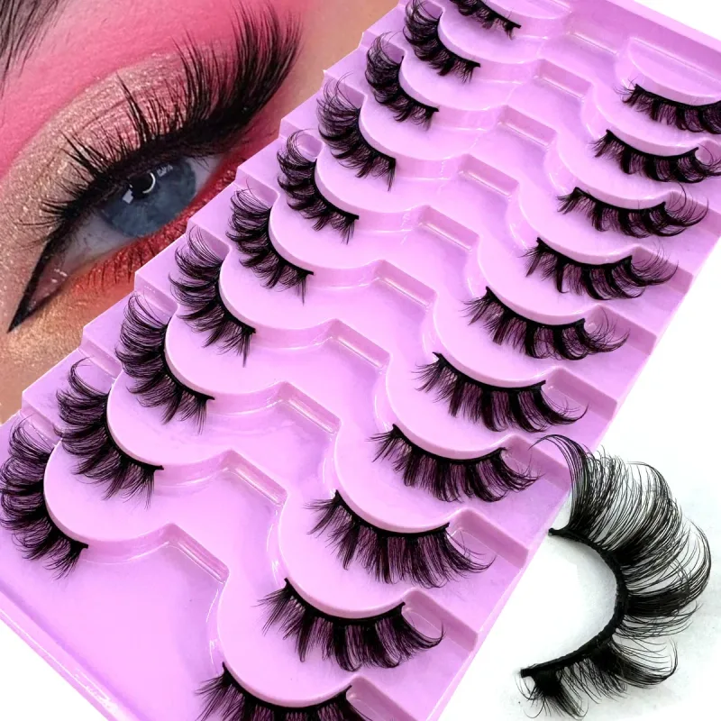 Demi-Cils 10 paires Demi-Cils doux naturel Cils yeux de chat outil de maquillage Faux Cils Extension moelleux Faux Cils