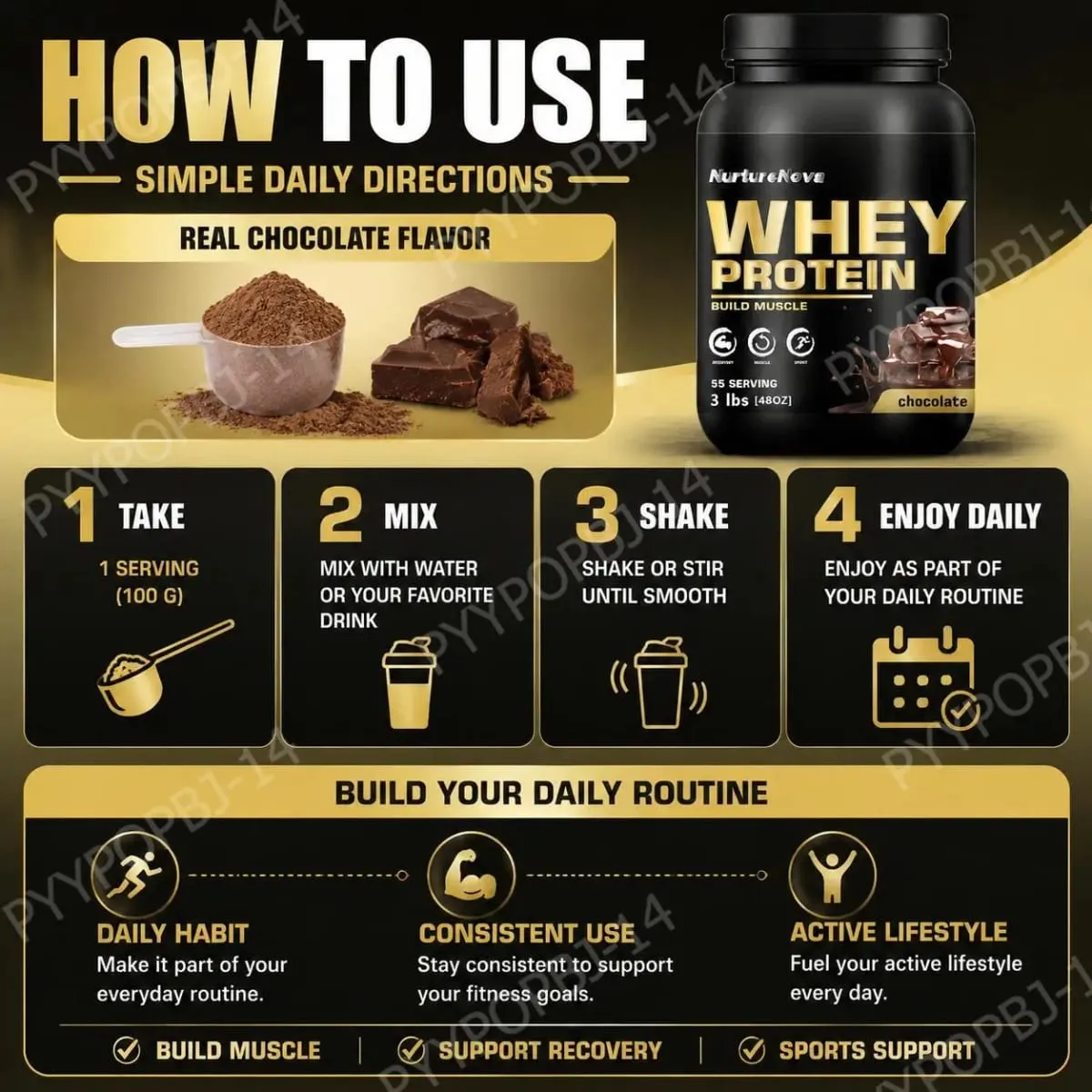 NurtureNova Chocolate Whey Protein Powder 30g Serving 55 Servings per Jar Muscle Building & Recovery Support Fitness Nutrition S